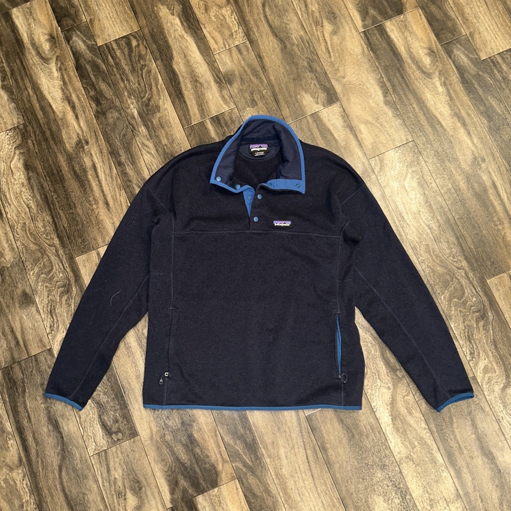 Patagonia Fleece Pullover Snap Button Long-Sleeve Men's Size Large Navy Blue